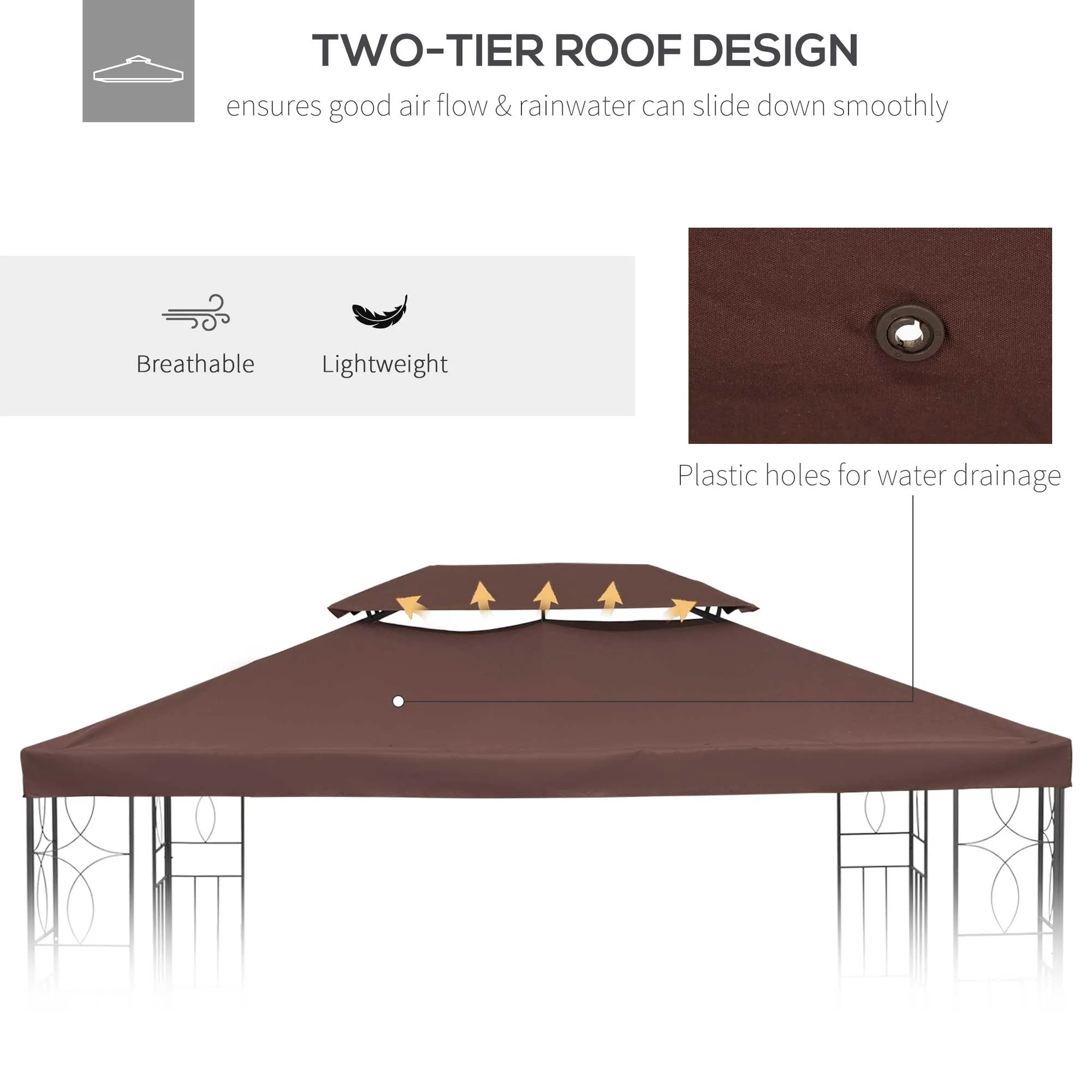 13x10 ft 2 Tier Gazebo Replacement Canopy Top (Top cover only) - Coffee