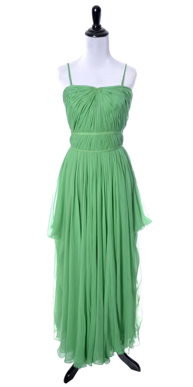 1950's Draped Grecian Howard Greer Green Silk Chiffon Vintage Dress