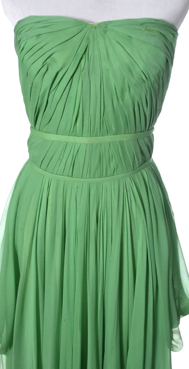 1950's Draped Grecian Howard Greer Green Silk Chiffon Vintage Dress