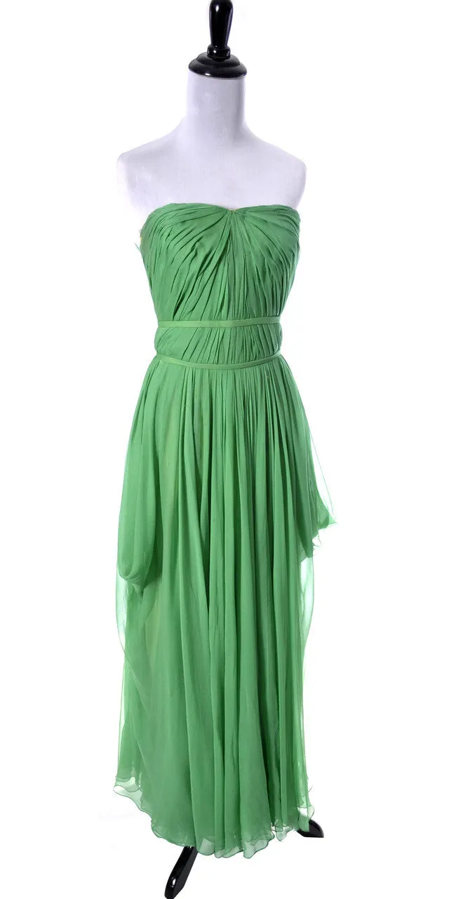 1950's Draped Grecian Howard Greer Green Silk Chiffon Vintage Dress