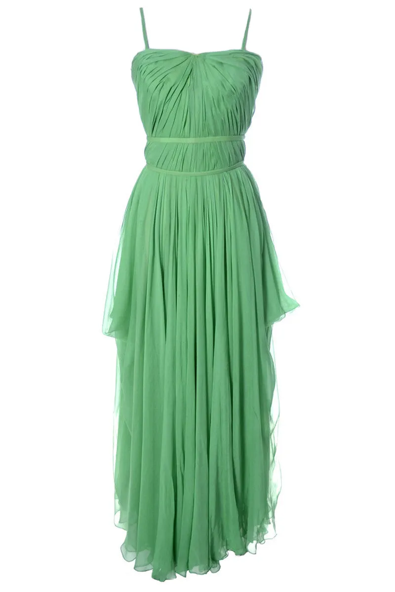 1950's Draped Grecian Howard Greer Green Silk Chiffon Vintage Dress