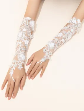 1pair White Bridal Gloves, Suitable For Wedding, Evening Party, Ballroom Dance, And Daily Use