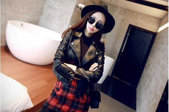 2016 Spring Autumn Faux Leather Jackets Women Short Slim PU Jacket Female Casual Motorcycle Leather Coat Good Quality