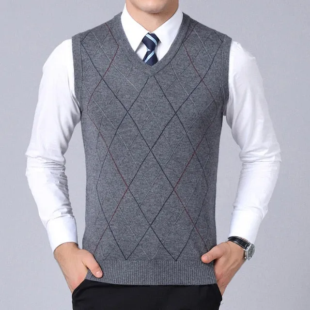 2019 New Fashion Brand Sweater For Mens Pullover Vest Slim Fit Jumpers Knitwear Plaid Autumn Korean Style Casual Men Clothes