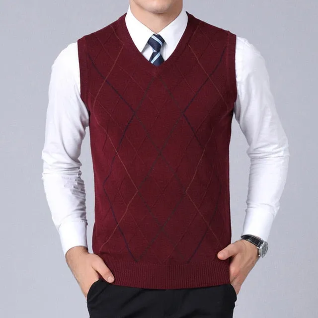 2019 New Fashion Brand Sweater For Mens Pullover Vest Slim Fit Jumpers Knitwear Plaid Autumn Korean Style Casual Men Clothes