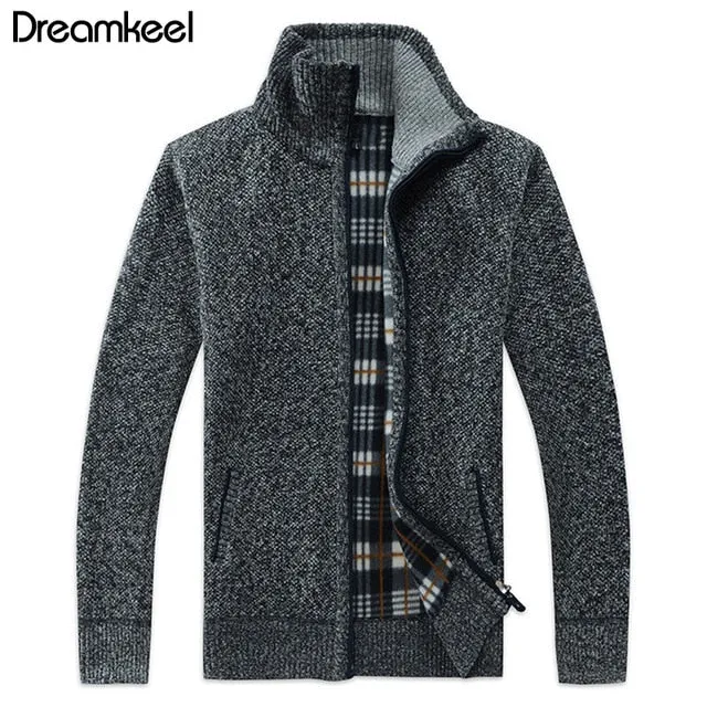 2019 spring Winter Men's Sweater Coat Faux Fur Wool cardigan Sweater Jackets Men Zipper Knitted Thick Coat Casual Knitwear Y1