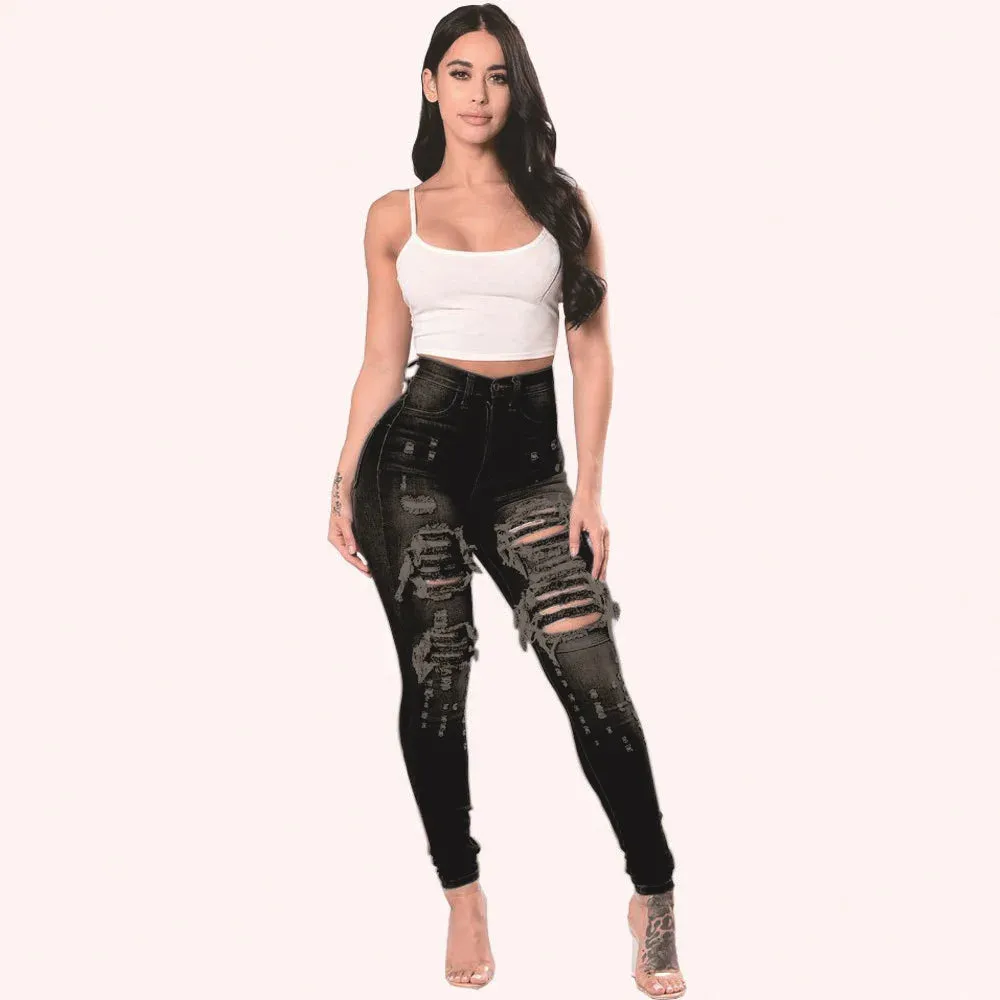 2023 Autumn High Waist Ripped Jeans For Women Fashion Stretch Skinny Denim Pencil Pants Casual Slim Trousers S-3XL