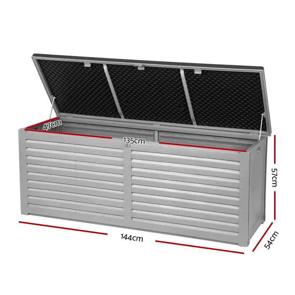 390L Outdoor Storage Box Bench Seat Toy Tool Shed Chest Dark Grey