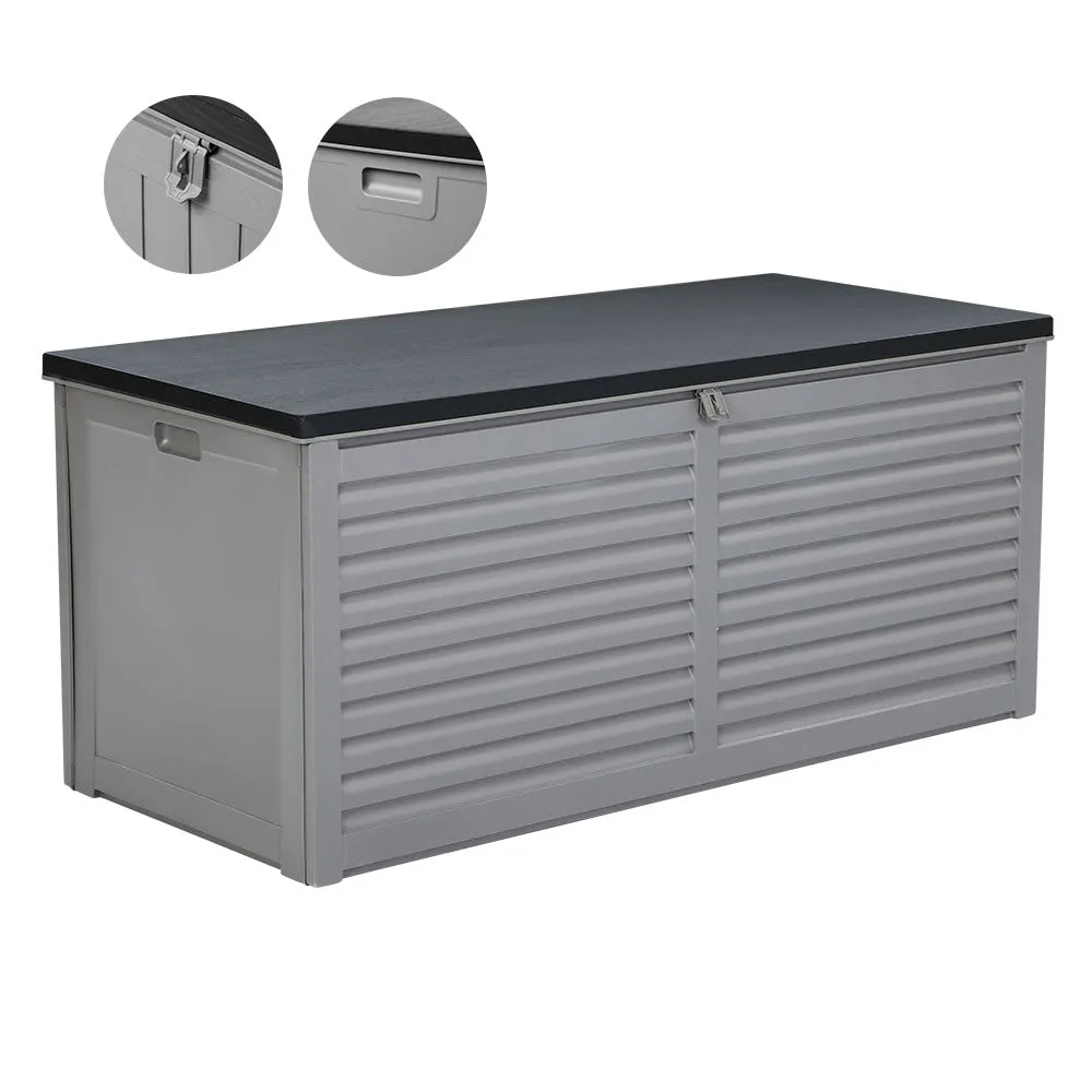 490L Outdoor Storage Box Bench Seat Toy Tool Shed Chest Rust Free - Dark Grey