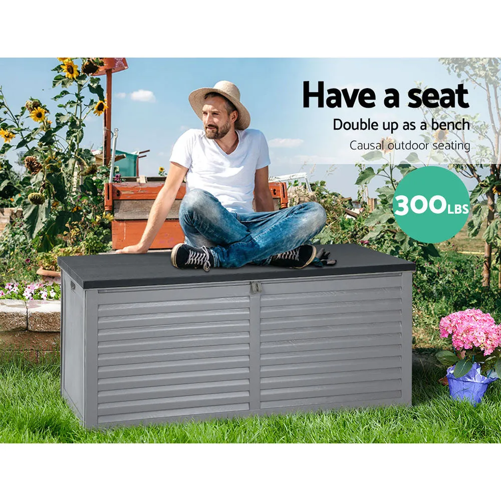 490L Outdoor Storage Box Bench Seat Toy Tool Shed Chest Rust Free - Dark Grey