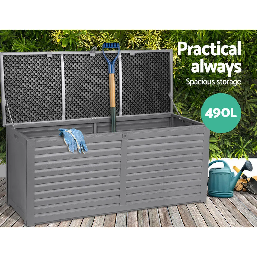 490L Outdoor Storage Box Bench Seat Toy Tool Shed Chest Rust Free - Dark Grey