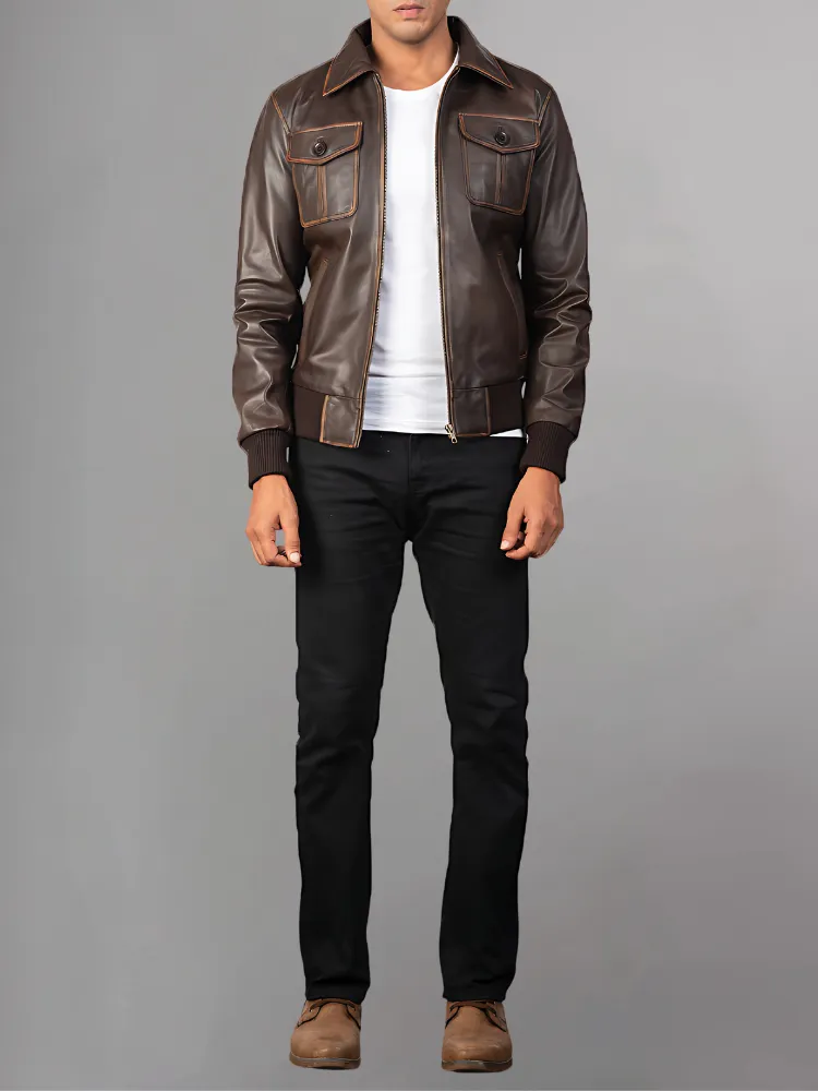 Aaron Leather Black Bomber Jacket