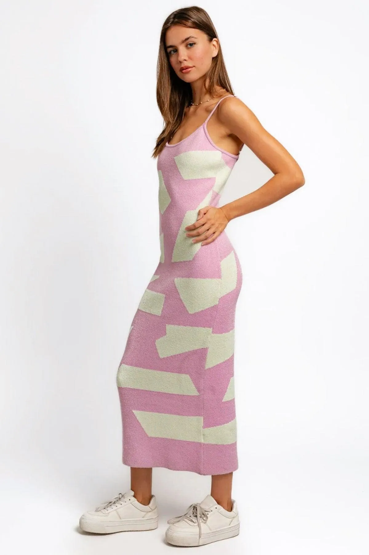 Abstract Printed Sweater Comfy Maxi Dress