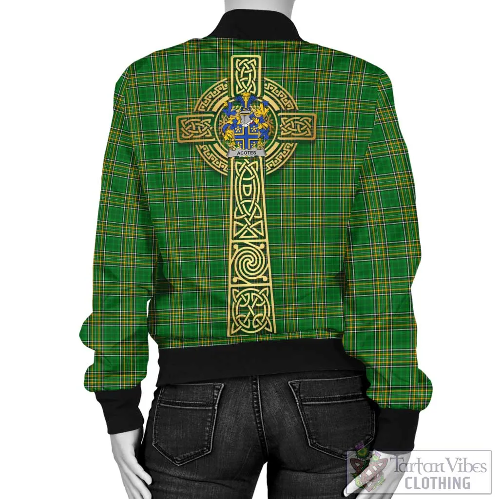 Acotes Irish Clan Tartan Bomber Jacket with Coat of Arms Celtic Tree of Life Style