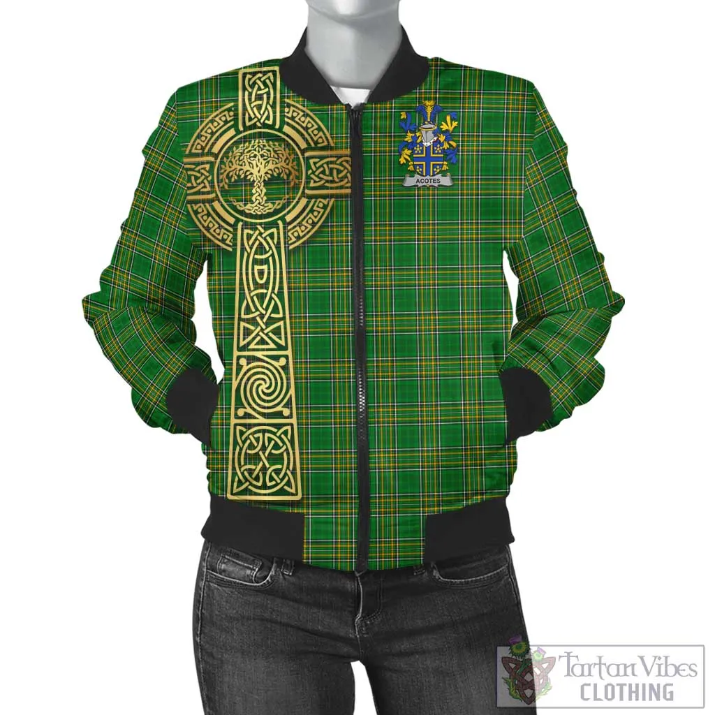 Acotes Irish Clan Tartan Bomber Jacket with Coat of Arms Celtic Tree of Life Style