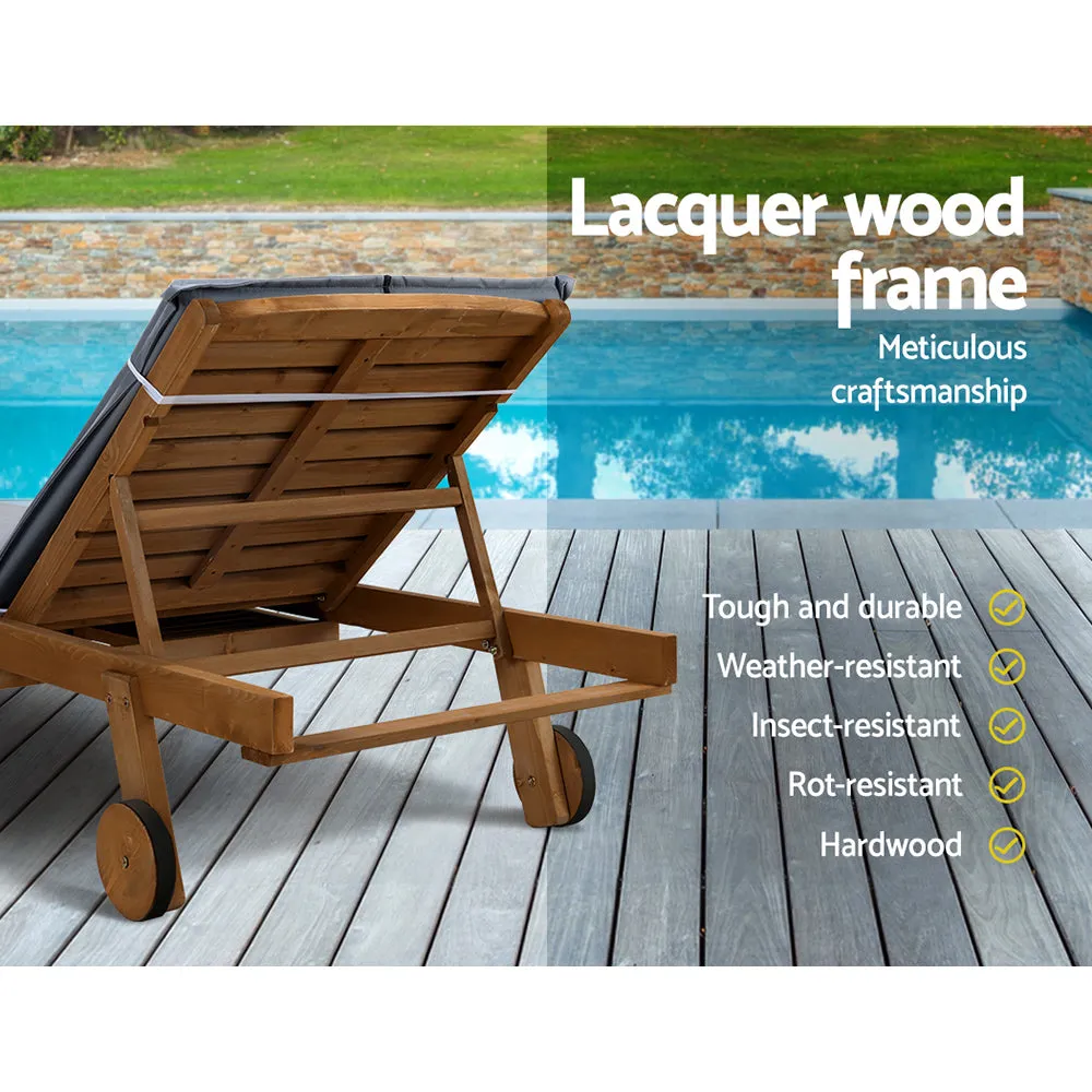 Adjustable Wooden Sun Lounger Set Outdoor Day Bed - Gardeon