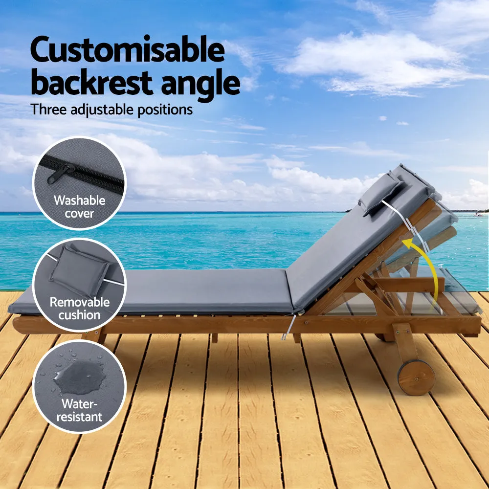 Adjustable Wooden Sun Lounger Set Outdoor Day Bed - Gardeon