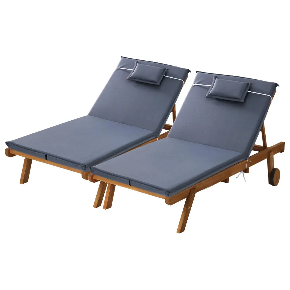 Adjustable Wooden Sun Lounger Set Outdoor Day Bed - Gardeon