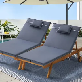 Adjustable Wooden Sun Lounger Set Outdoor Day Bed - Gardeon