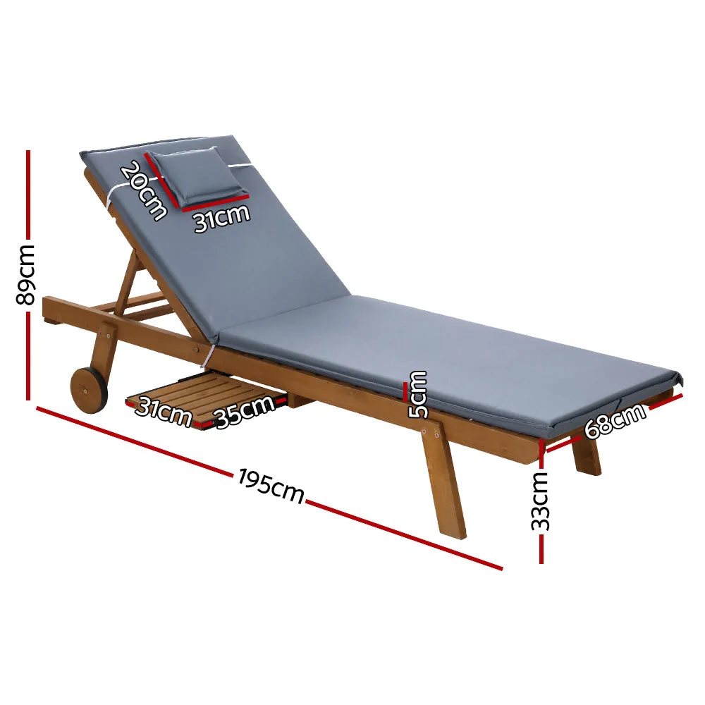 Adjustable Wooden Sun Lounger Set Outdoor Day Bed - Gardeon