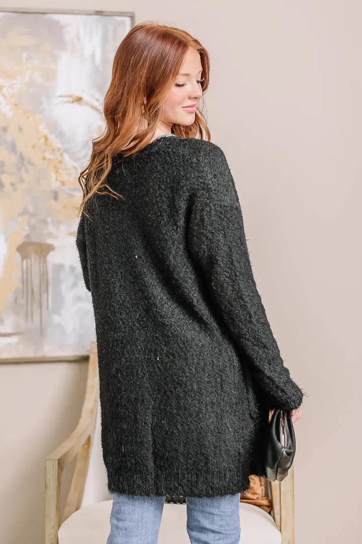 Adore You Fuzzy Knit Cardigan | Black