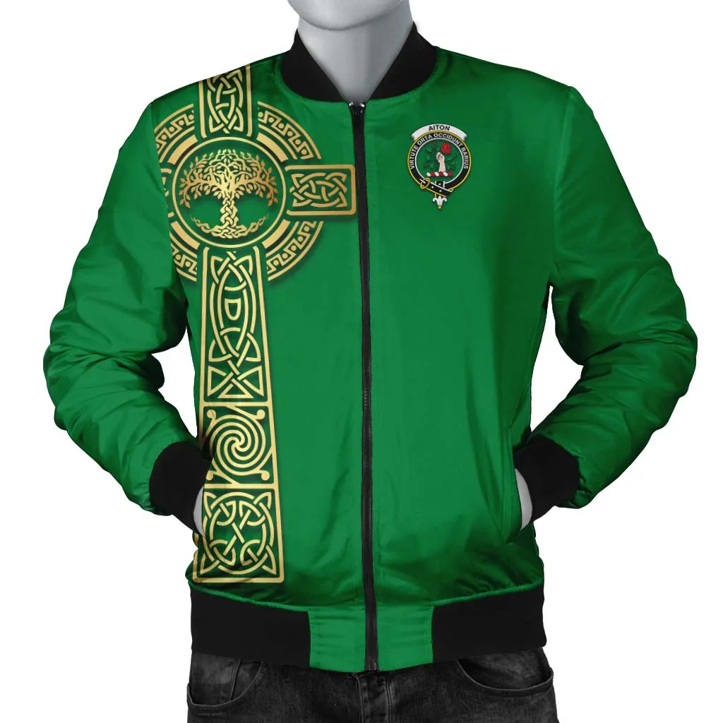 Aiton Clan Bomber Jacket with Golden Celtic Tree Of Life