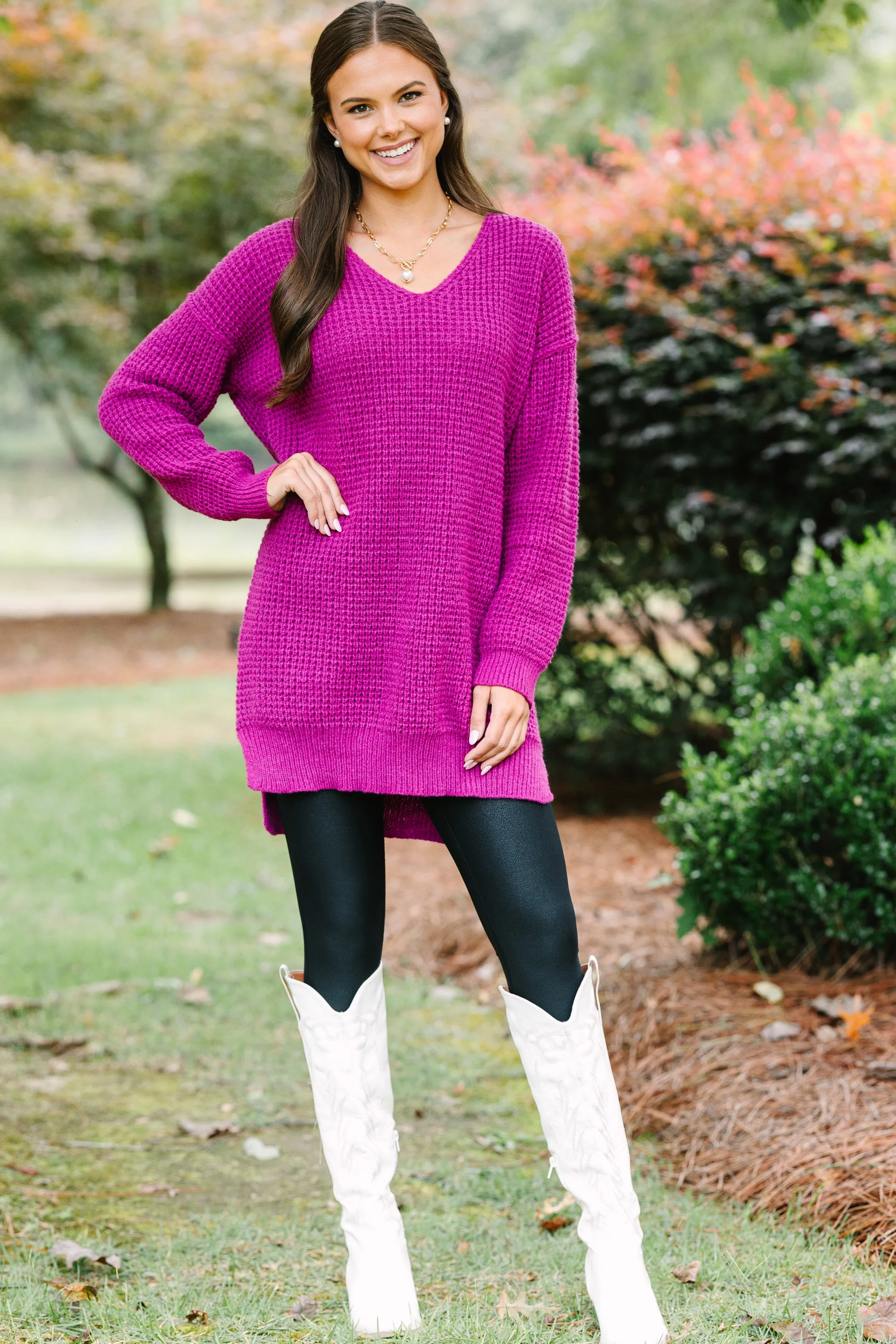 All For Joy Magenta Purple Waffle Knit Sweater Dress