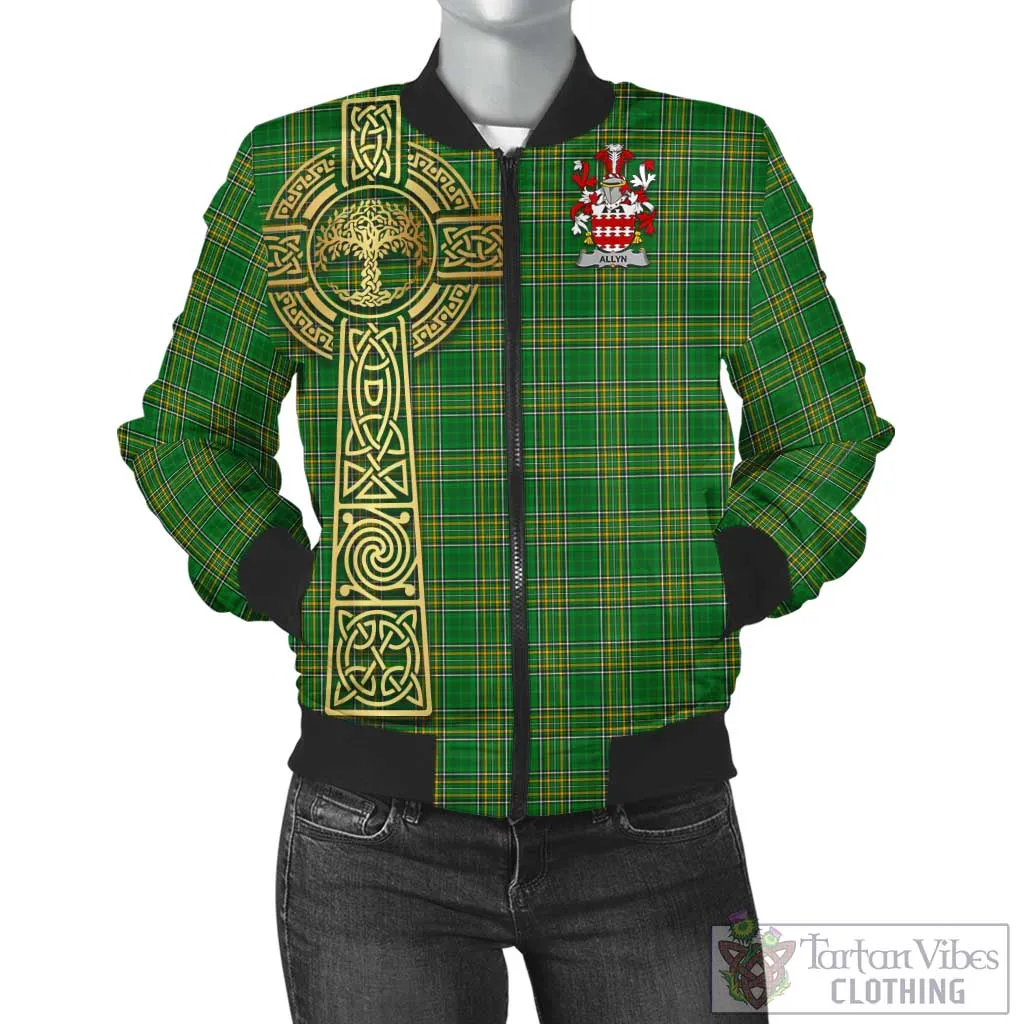 Allyn Irish Clan Tartan Bomber Jacket with Coat of Arms Celtic Tree of Life Style