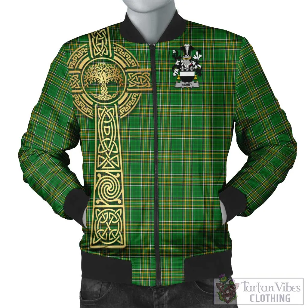 Ashby Irish Clan Tartan Bomber Jacket with Coat of Arms Celtic Tree of Life Style