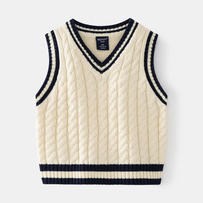 Autumn Children Sweater Vest College Korea Style Boys Knit Sweater School Uniform Knitted Girls Sleeveless Pullover Sweater Vest