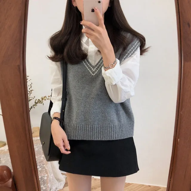 Autumn Winter Women Knitted Sweater Sleeveless Vest