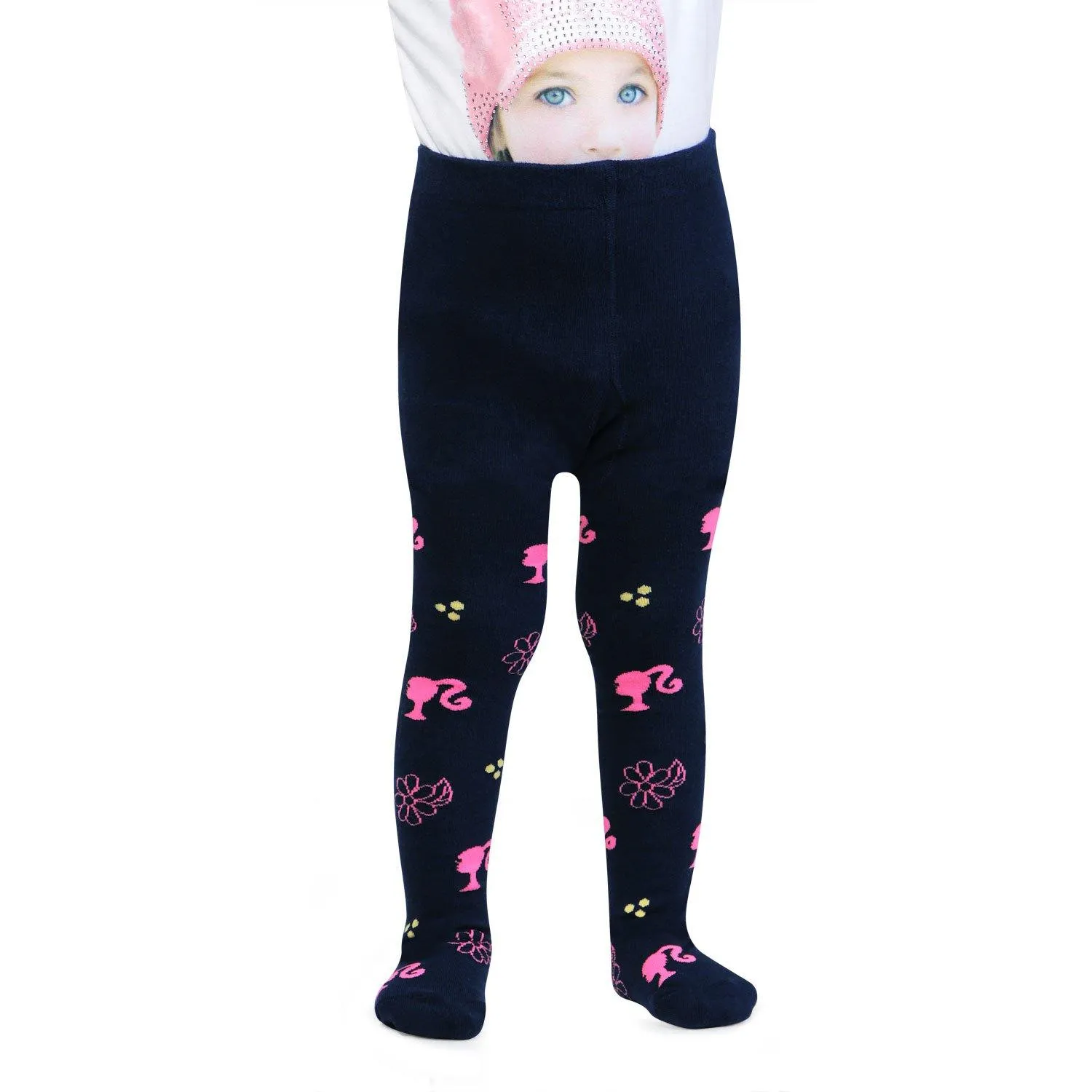 Barbie Cute Prints Knitted Tights For Baby Girls - Navy Pink