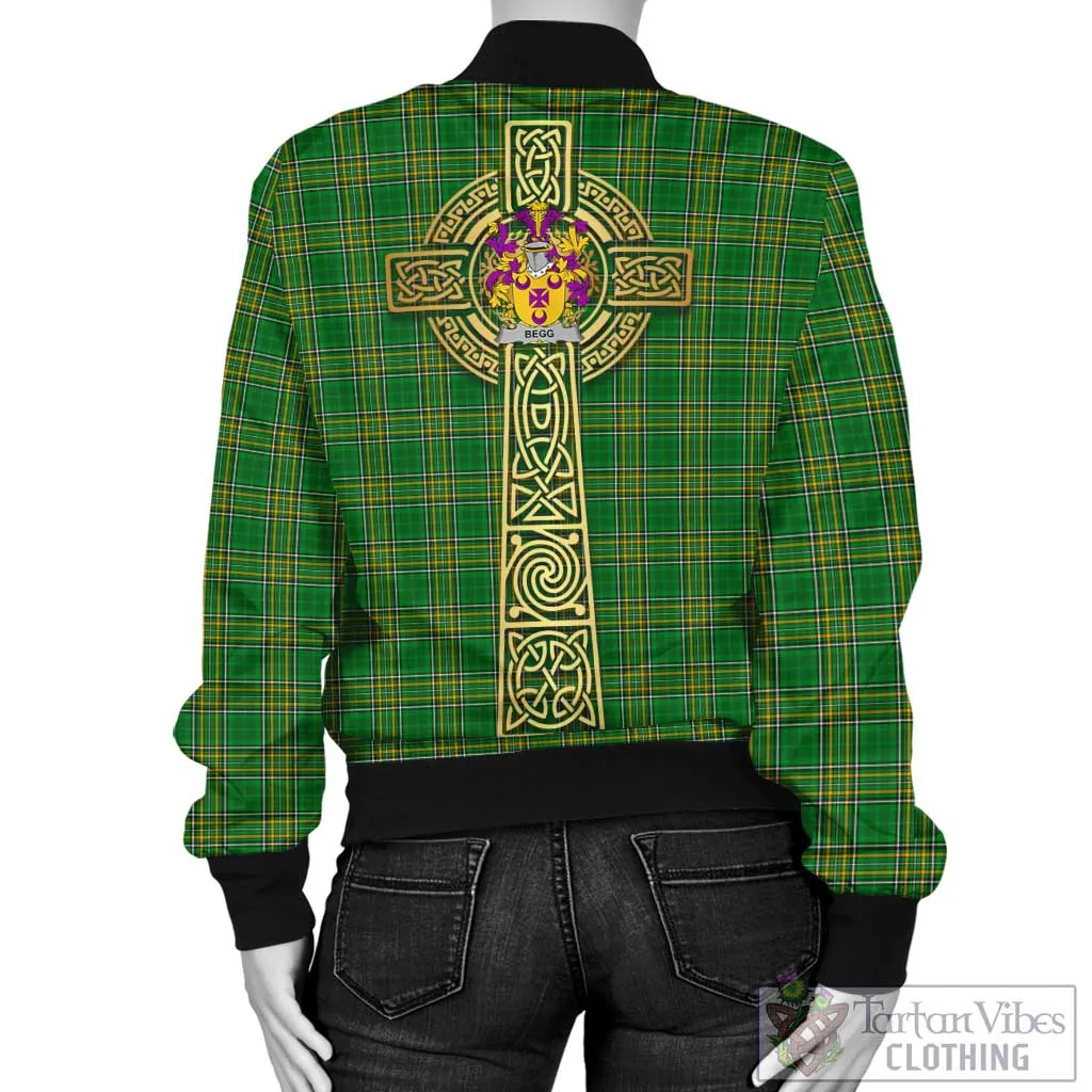 Begg Irish Clan Tartan Bomber Jacket with Coat of Arms Celtic Tree of Life Style