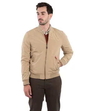 Beige Bomber Jacket