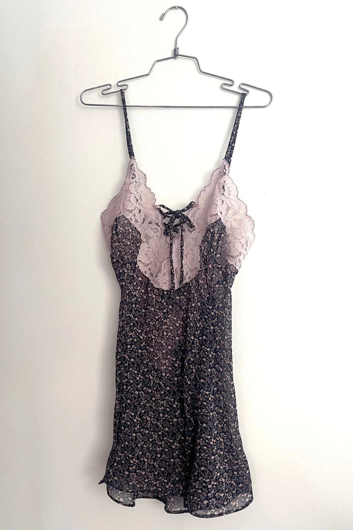 Belladonna Slip Dress in Floral Chiffon and Vintage Lace