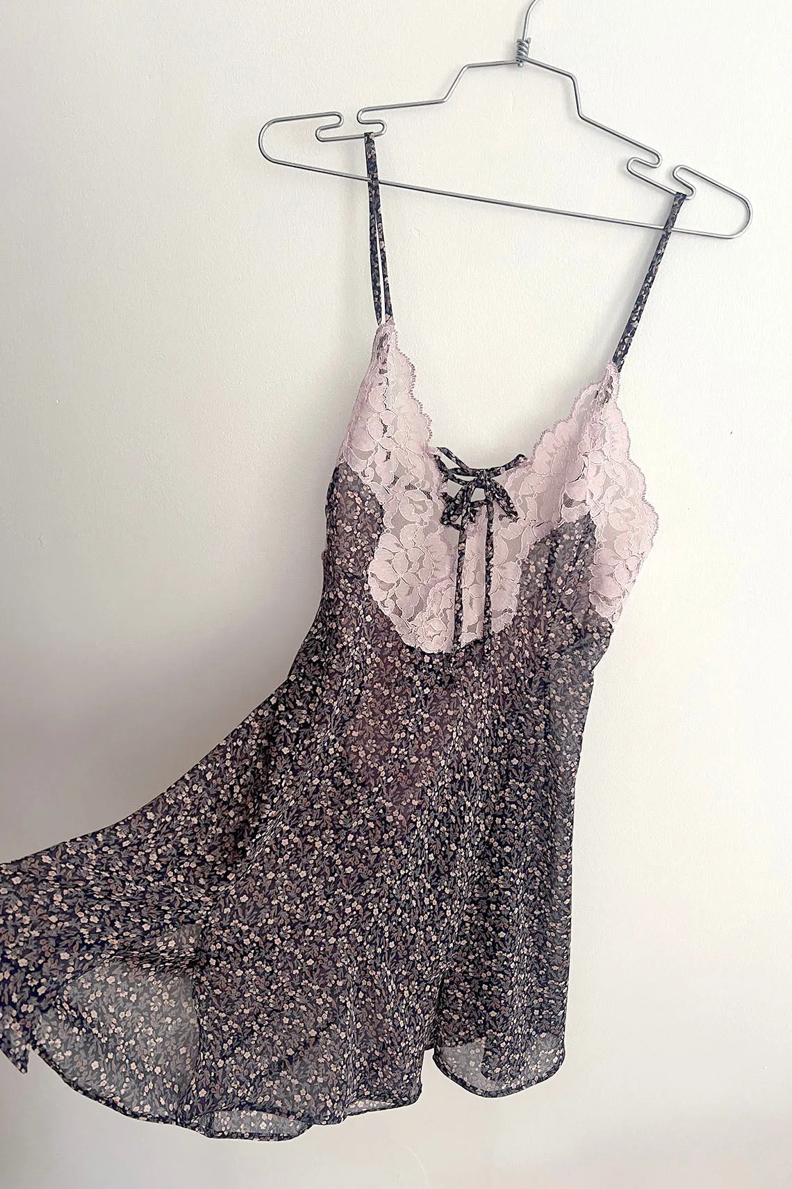 Belladonna Slip Dress in Floral Chiffon and Vintage Lace