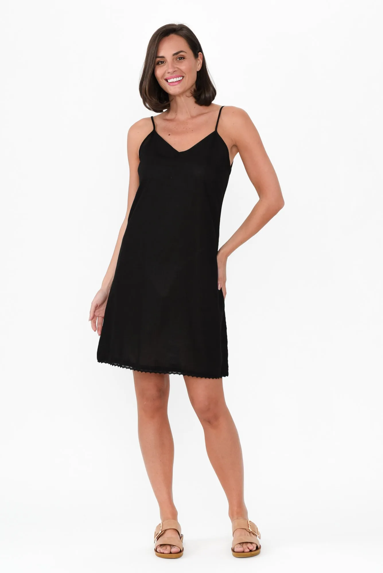 Black Cotton Slip Dress