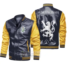 Black Watch Family Crest Leather Bomber Jacket Lion Rampant Alba Gu Brath Style