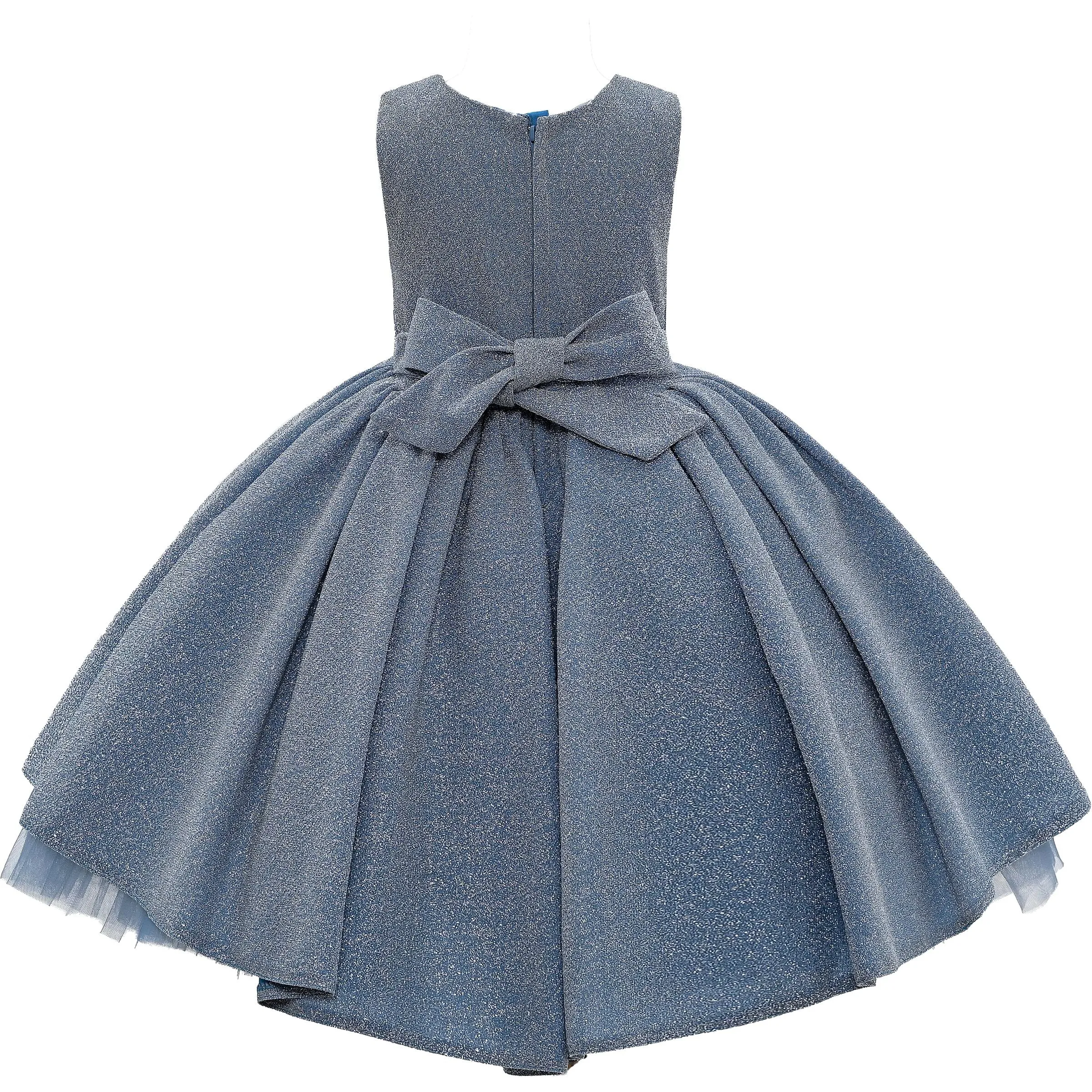 Blue Sarita Glitter Double Bow Dress