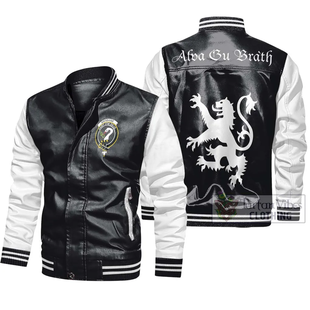 Brisbane Family Crest Leather Bomber Jacket Lion Rampant Alba Gu Brath Style