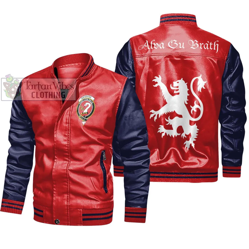 Brisbane Family Crest Leather Bomber Jacket Lion Rampant Alba Gu Brath Style