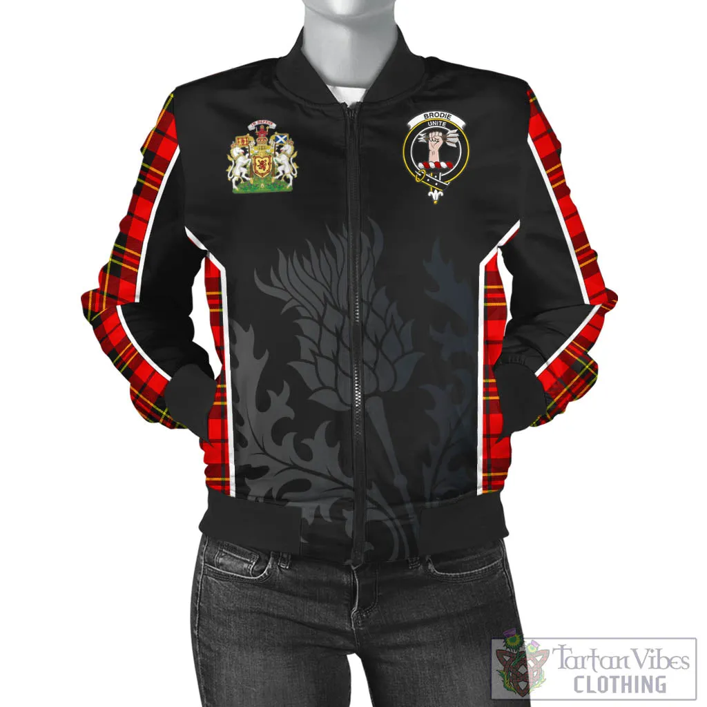 Brodie Modern Tartan Bomber Jacket with Family Crest and Scottish Thistle Vibes Sport Style