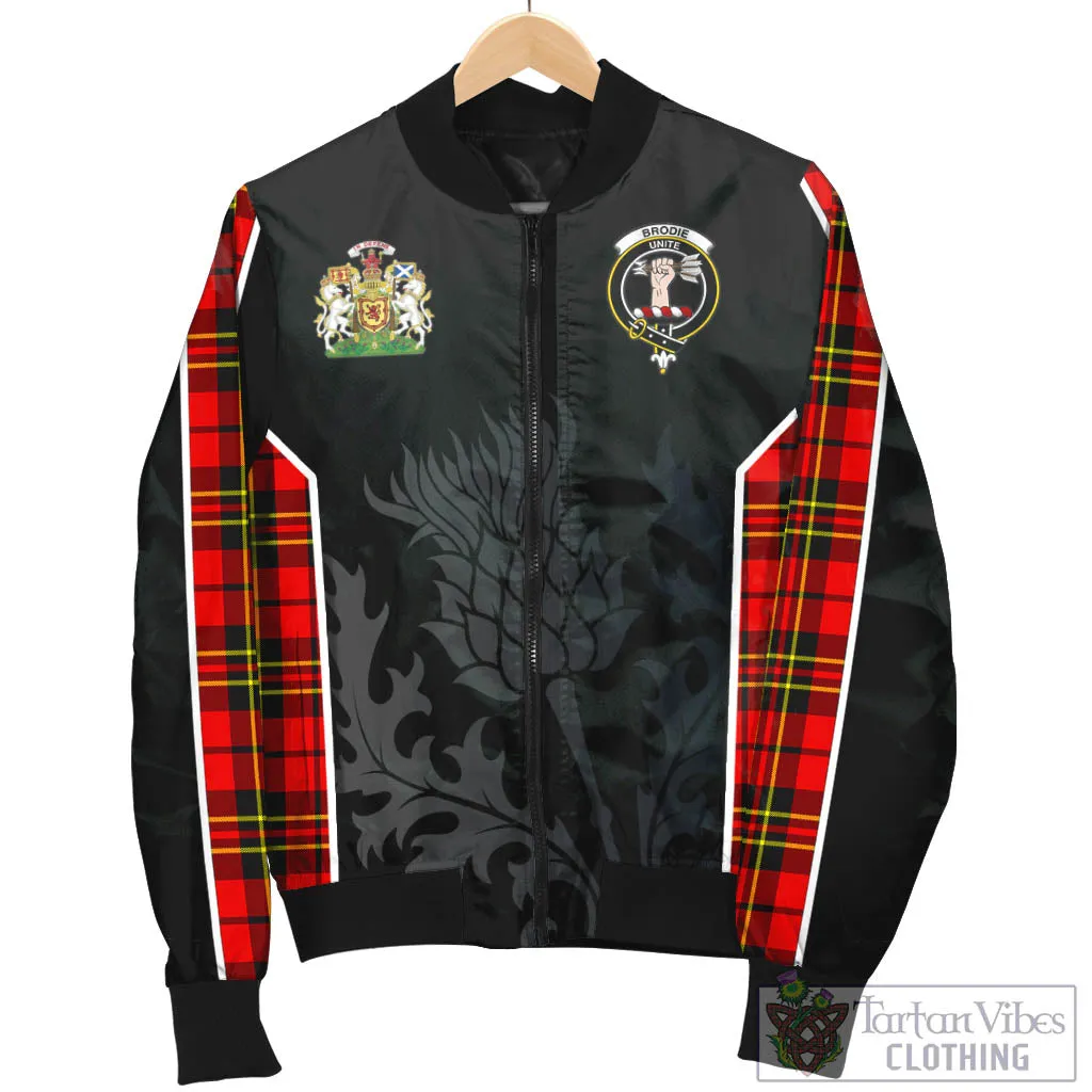 Brodie Modern Tartan Bomber Jacket with Family Crest and Scottish Thistle Vibes Sport Style