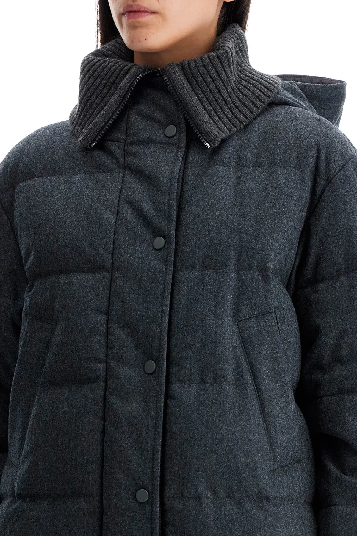 Brunello Cucinelli Woolen Down Jacket With Hood (Size - 42)