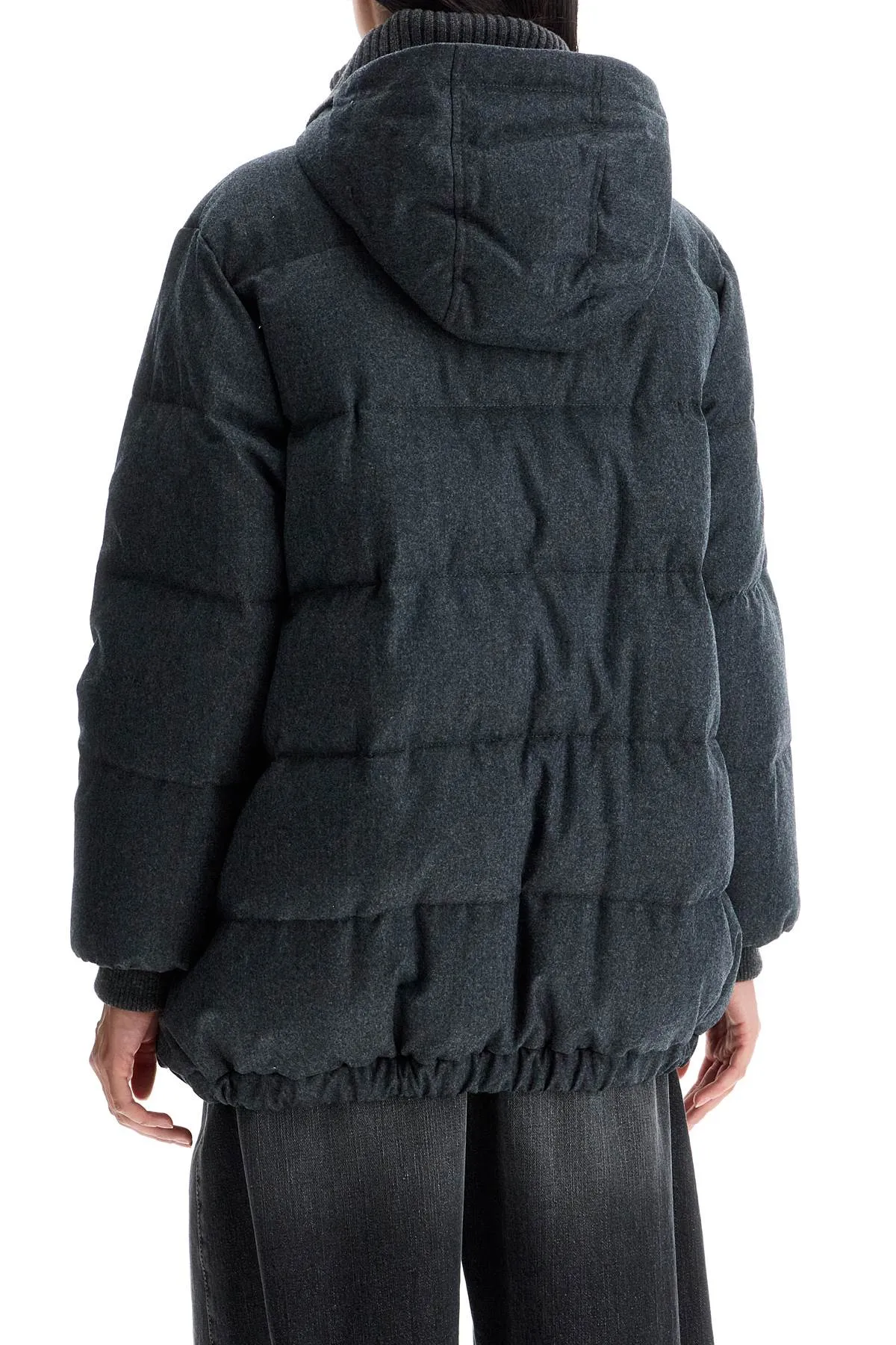 Brunello Cucinelli Woolen Down Jacket With Hood (Size - 42)