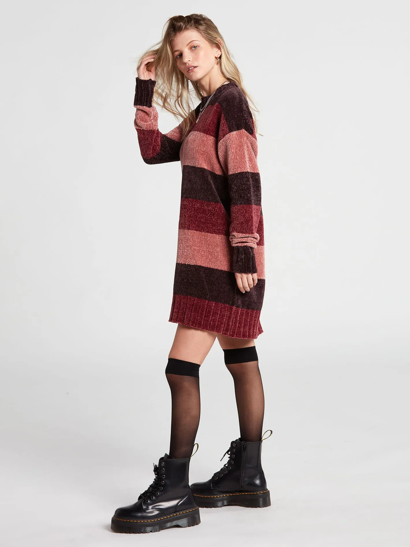 Bubble Tea Sweater Mini Dress - Black Plum