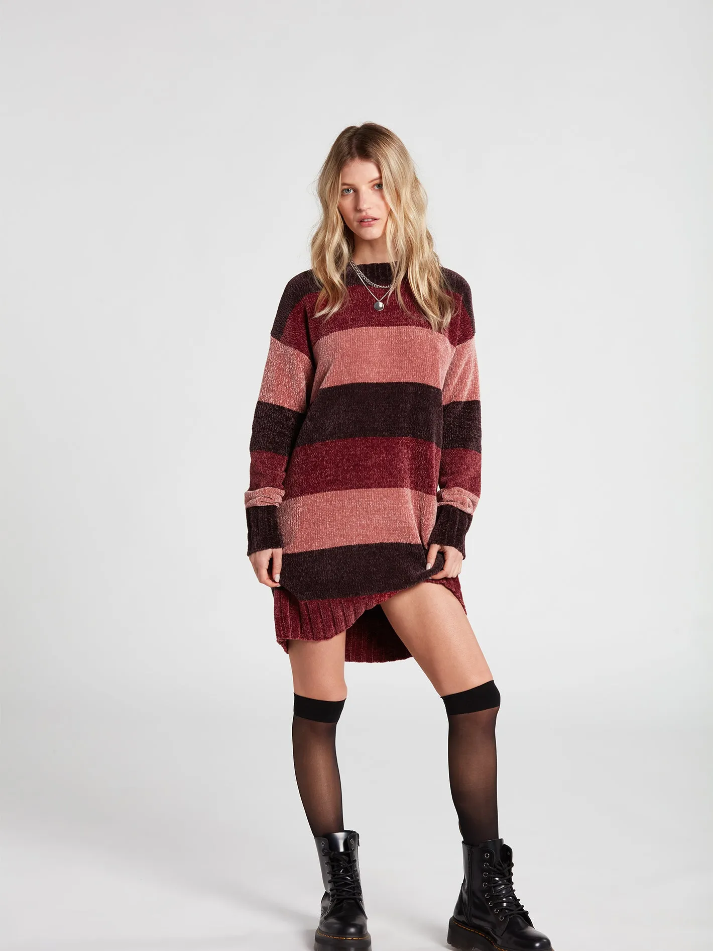 Bubble Tea Sweater Mini Dress - Black Plum