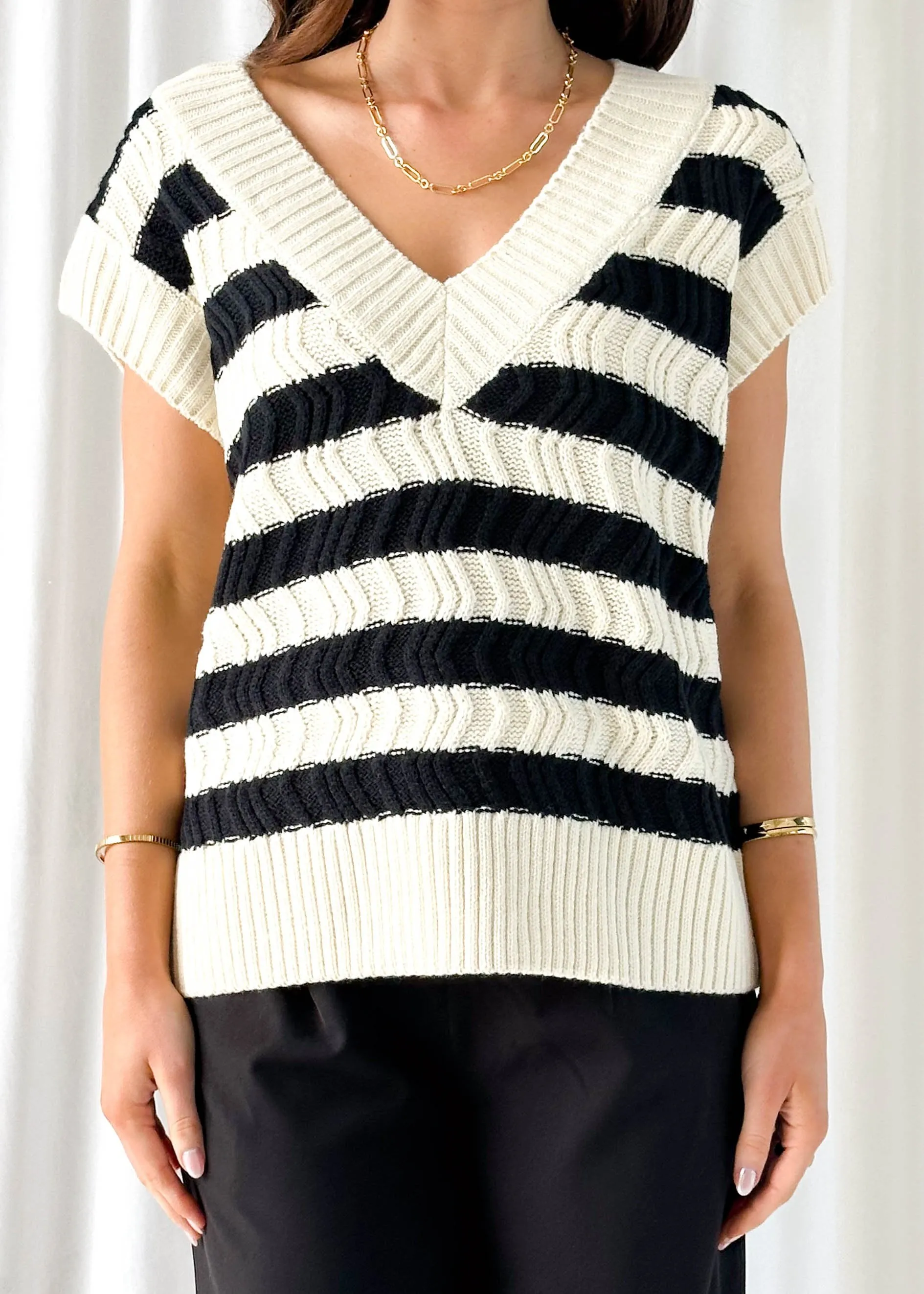 Camille Knitted Vest - Cream Stripe