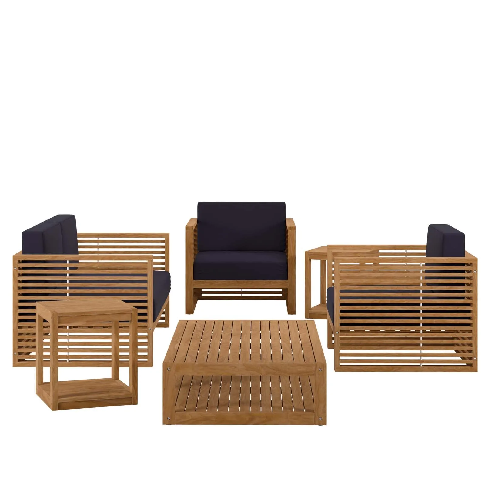 Carlsbad 6-Piece Teak Wood Outdoor Patio Set Natural Navy EEI-5836-NAT-NAV