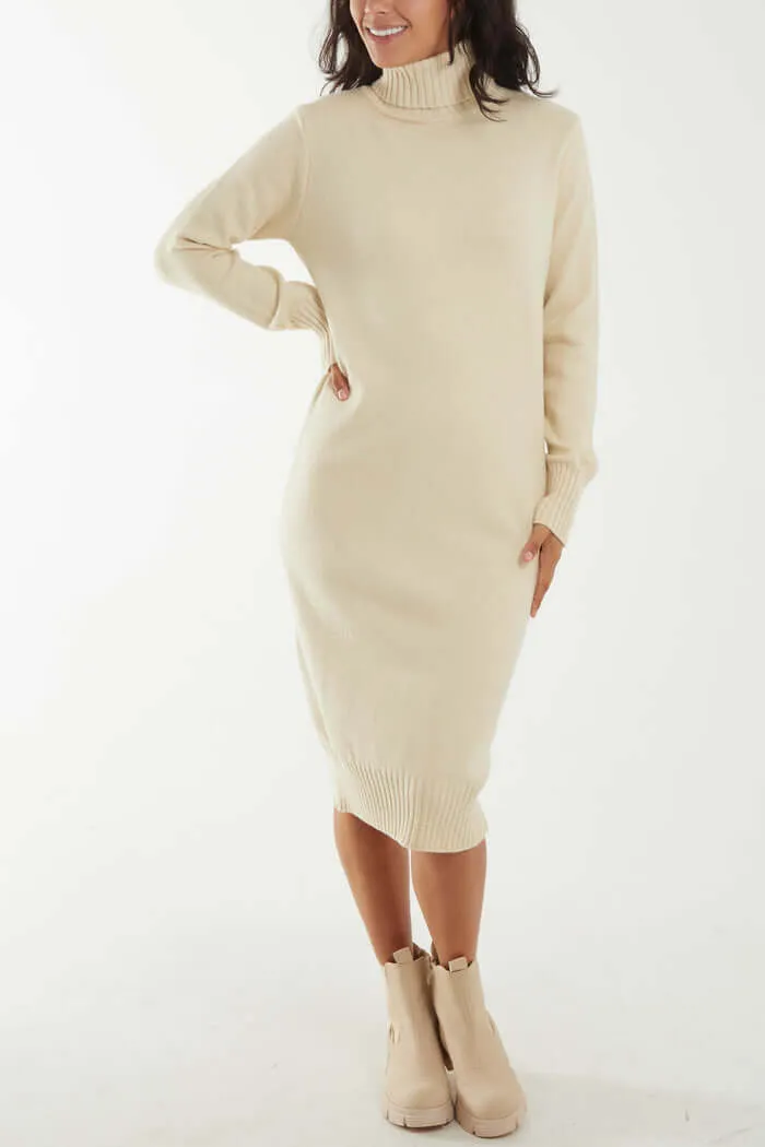 Carys Soft Knit Roll Neck Midi Jumper Dress